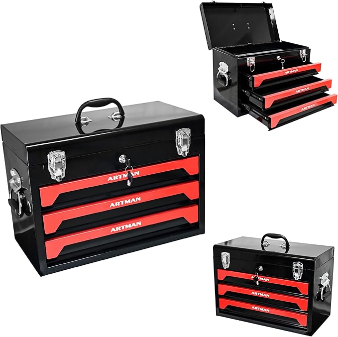 3 Drawers Metal Tool Box by Unknown