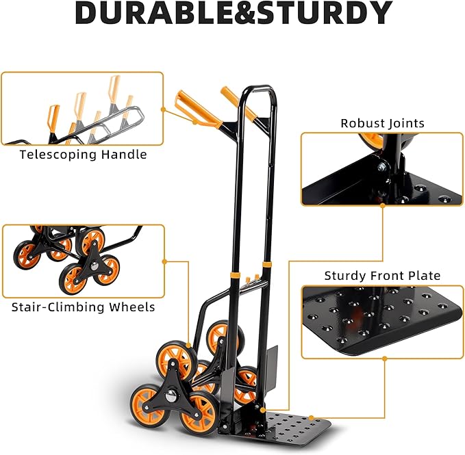 Heavy Duty Stair Climbing Hand Truck Dolly Cart, Portable and Foldable - Image 2