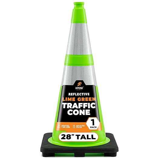 Xpose Safety 28” Lime Green Traffic Cone Dual 6" & 4" Reflective Collar – 1 by XposeSafety