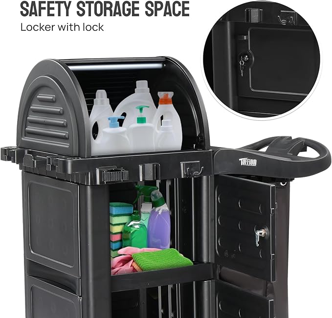 TUFFIOM Janitorial Cart with Key-Locking Cabinet, 3-Shelf Commercial Cleaning - Image 6