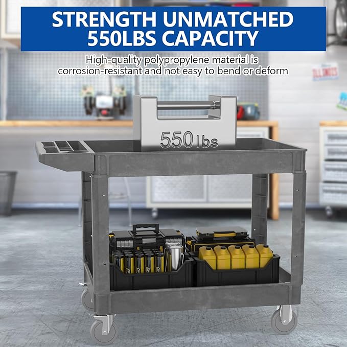550LBS Utility Cart, 2-Tier 46x25 Inch Utility Cart - Image 6