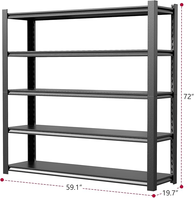 59" W Storage Shelves 2500LBS Garage Shelving Heavy Duty 5 Tier Adjustable - Image 3