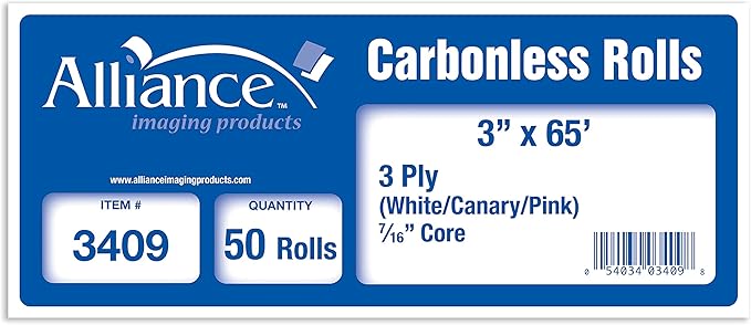 Alliance, Receipt Rolls, 3 Ply White/Canary/Pink, 50 Rolls Per Carton - Image 4