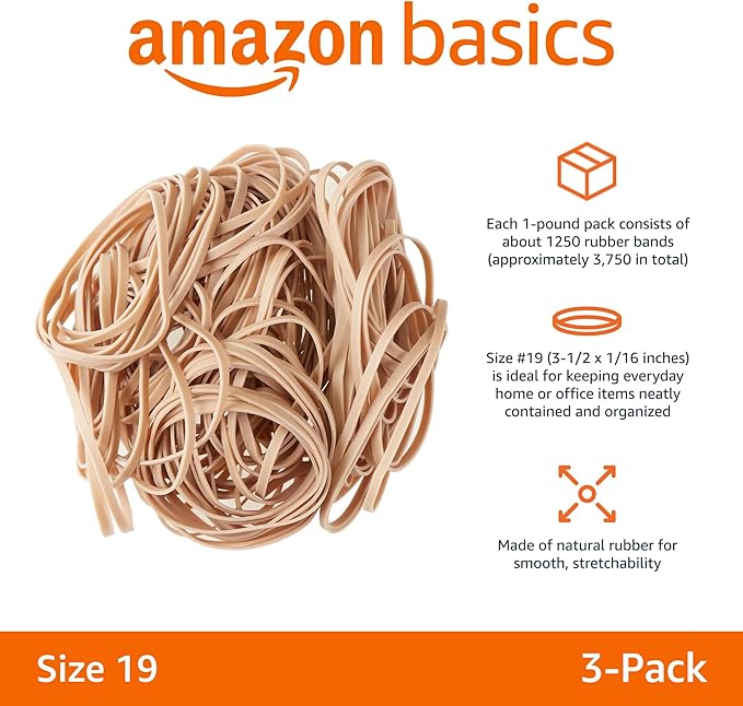 Amazon Basics Rubber Bands, Size 19, 1250 Bands/1 lb. Pack - Image 2