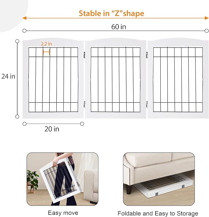LZRS 3-Panel Freestanding Foldable Wooden Dog Gate –Solid Wood & Steel Wire - Image 5