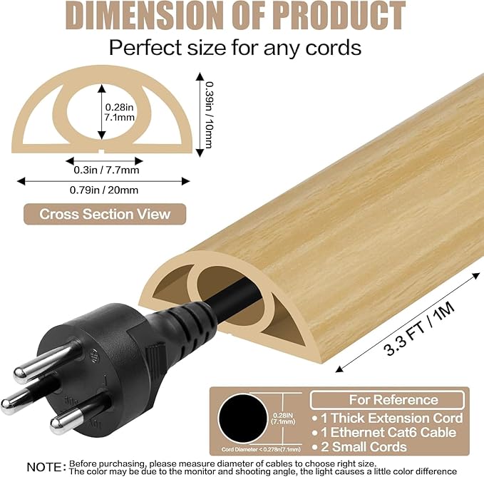 Floor Cord Cover Self Adhesive Cord Hider, 3.3FT Cable Management, Extension - Image 2