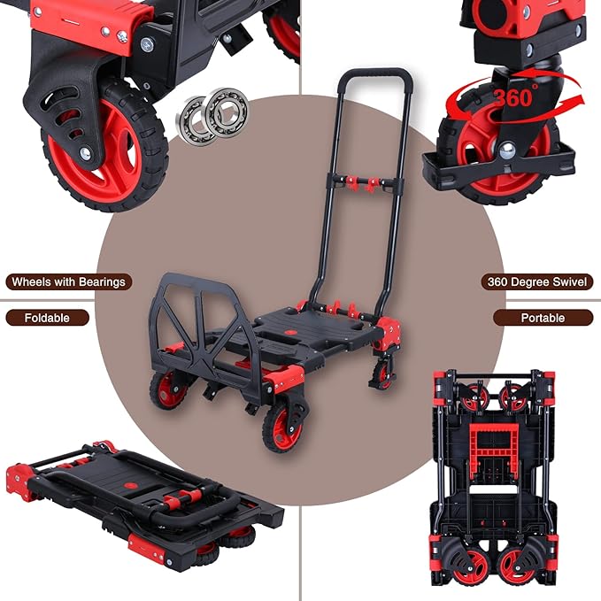 2-in-1 Folding Hand Truck Dolly 330LB Load Carrying, Hand Truck Foldable Dolly - Image 4