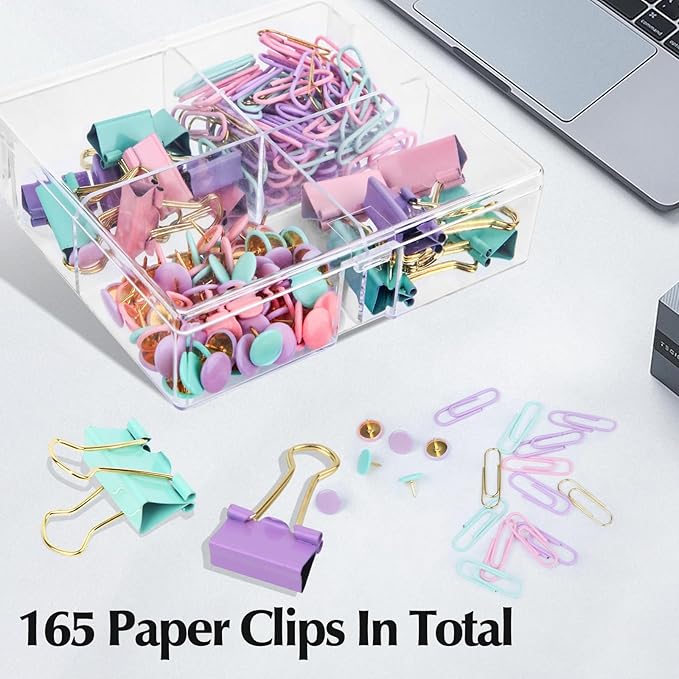 Cute Paper Clips Binder Clips Combo Set, 165 Psc, Cute Office Supplies Set - Image 2