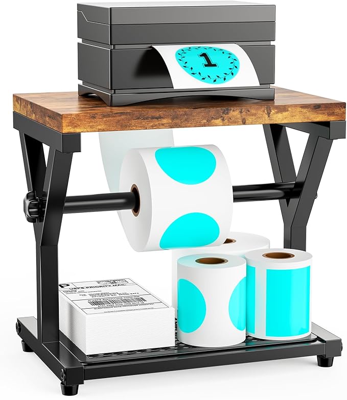 Thermal Label Holder for Rolls and Fanfold Labels, Wooden Sticker Roll Holder by YITOBA