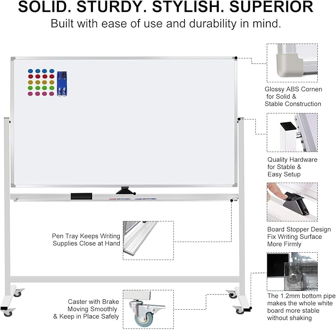 Mobile Whiteboard 72"x40" Magnetic Dry Erase White Boards on Wheels - Image 4