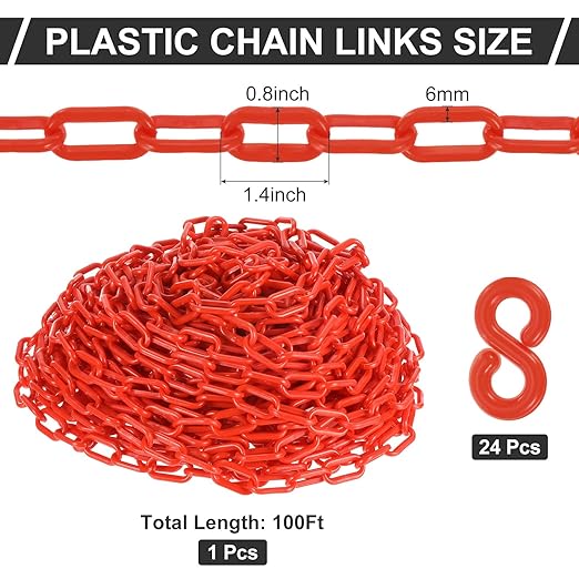 PATIKIL Plastic Chain Links, 100 Foot Safety Barrier Chain - Image 3