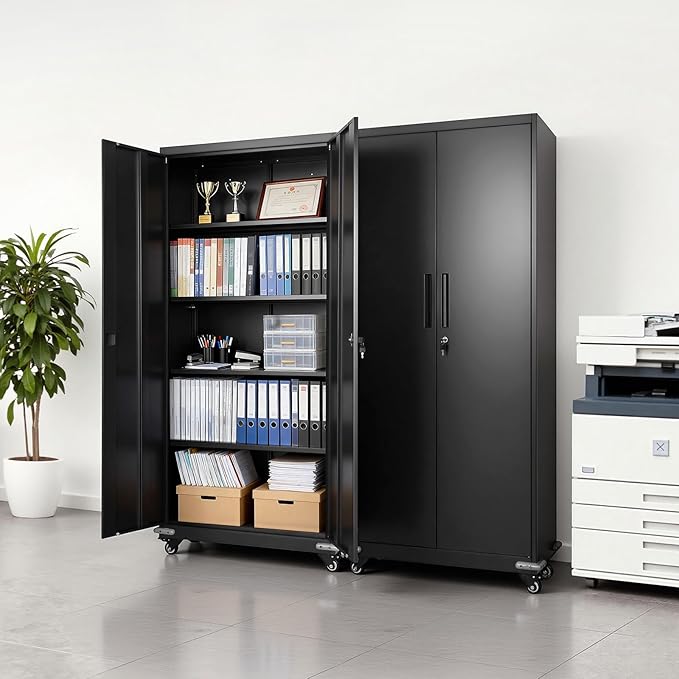 VEVOR Metal Storage Cabinet, 72.6 in Rolling Steel Garage Cabinet - Image 2