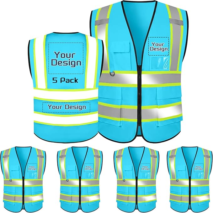 Custom Safety Vest with Logo Pockets High Visibility Reflective Vests by CustomTok