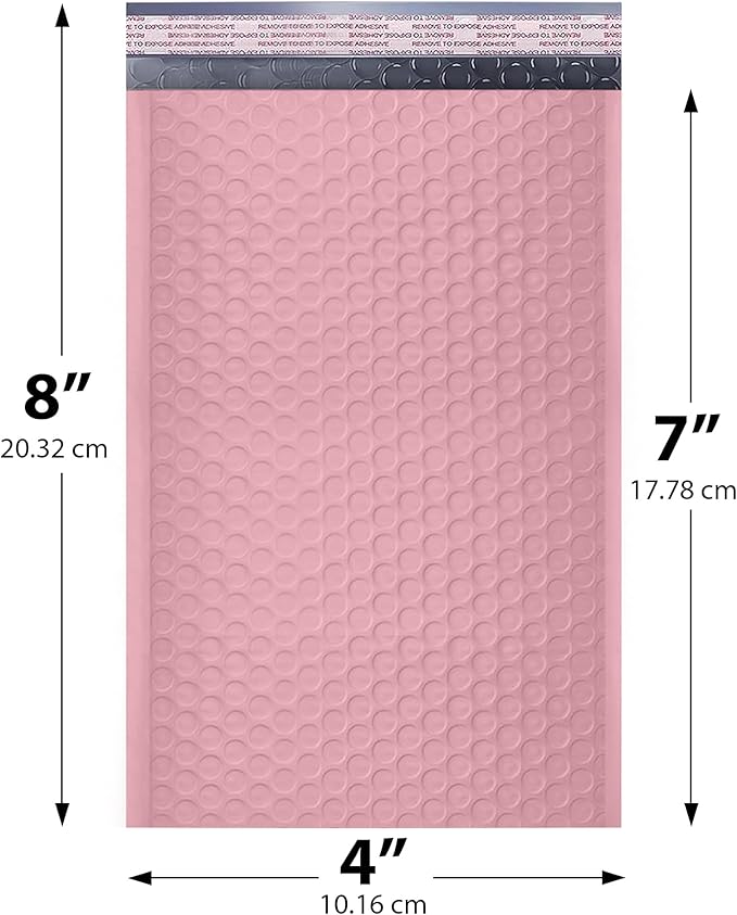 Light Pink Small Bubble Mailers 4x8 Inch #000 | Thick Padded Poly Bubble Mailer - Image 2