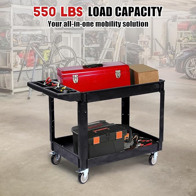 Industrial 2-Shelf Rolling Cart, 550 lbs Capacity Utility Cart - Image 3