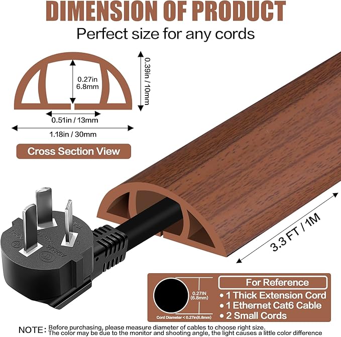 Floor Cord Cover Self Adhesive Cord Hider, 3.3FT Cable Management, Extension - Image 2