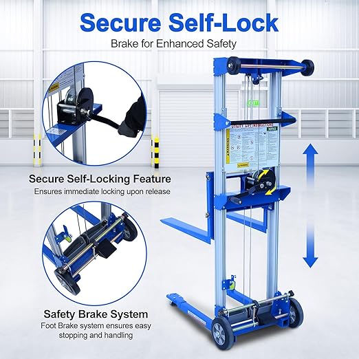 122" 400lbs Material Lift Winch Stacker, Hand Winch Lift Truck - Image 5