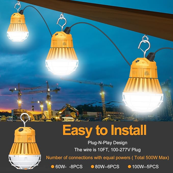 LED Construction Lights, Adjustable 60W/48W/36W Work Lights 5700K/5000K/4500K - Image 6