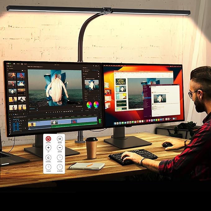 Double Head LED Desk Lamp with Timer of Remote Control 24W Brightest Computer by MACASA