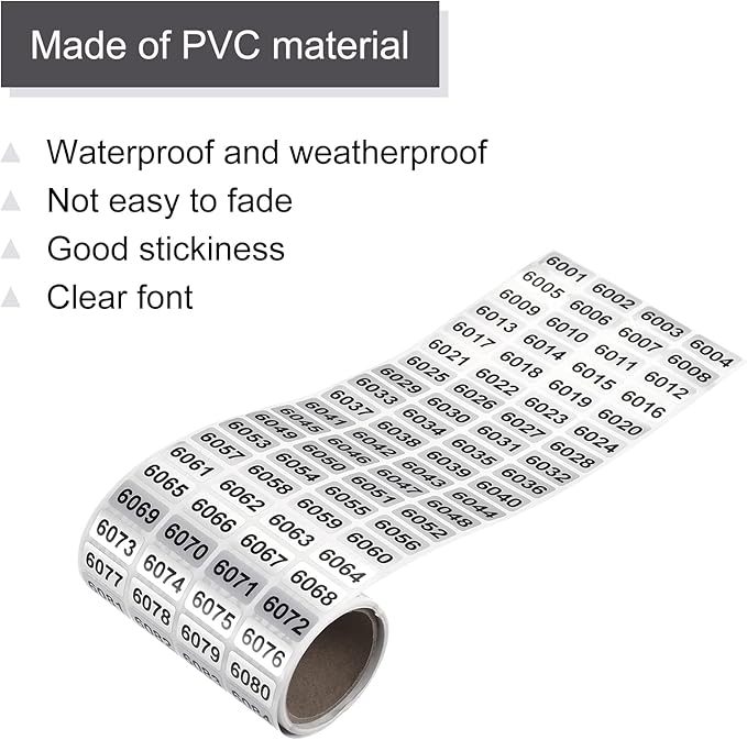 MECCANIXITY 6001 to 7000 Consecutive Number Stickers Inventory Label Black - Image 3