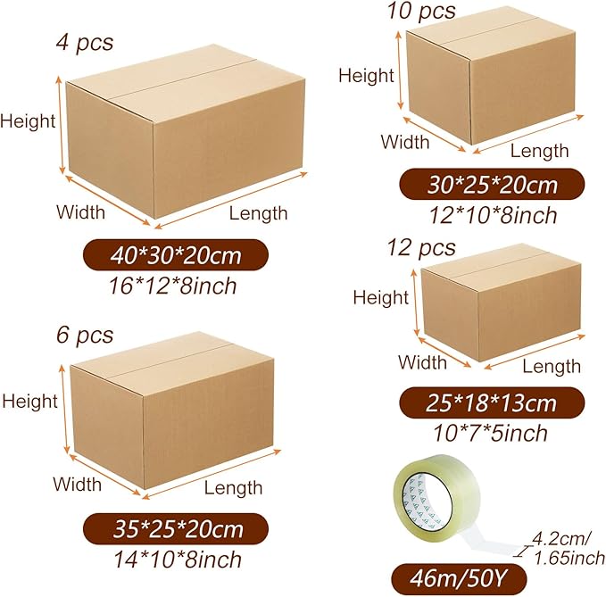 Outus 32 Pack 4 Sizes Shipping Boxes Mailers Corrugated Cardboard Box Kraft - Image 2
