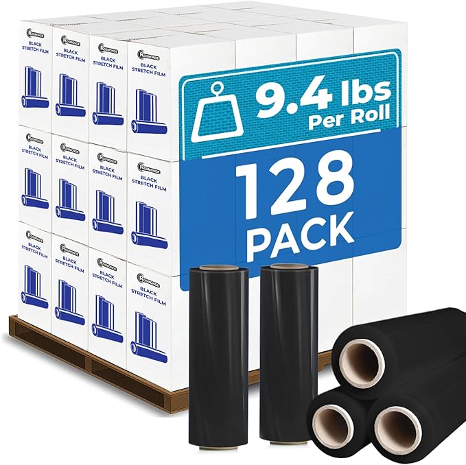 Rosmonde Black Plastic Wrap, 128 Rolls Bulk Pack, 80 Gauge Thick Shrink Wrap by Rosmonde