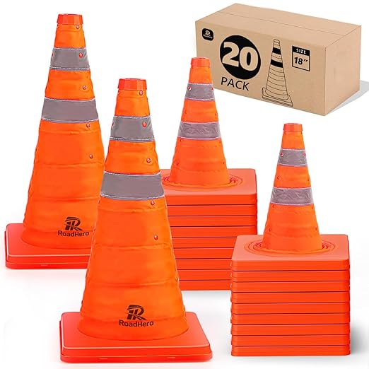 RoadHero 18 Inch 20 Pack Collapsible Traffic Safety Cones, Parking Lots by RoadHeroUS