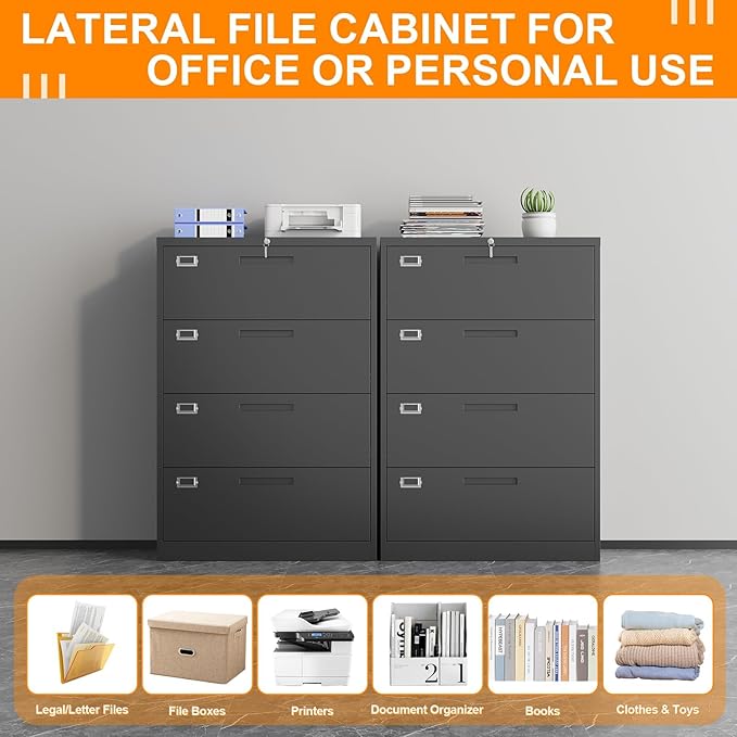 File Cabinet 4 Drawer, Lateral Filing Cabinet - Image 8