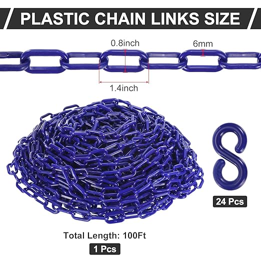 PATIKIL Plastic Chain Links, 100 Foot Safety Barrier Chain Blue - Image 3