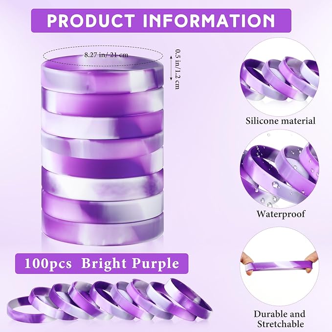 Liliful 100 Pcs Silicone Rubber Wristbands Rubber Wristband Bracelet Bands - Image 2