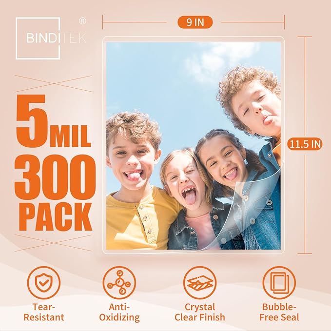 Binditek 300 Pack 5 Mil Thermal Laminating Pouches, 9x11.5 Inches Laminating - Image 2