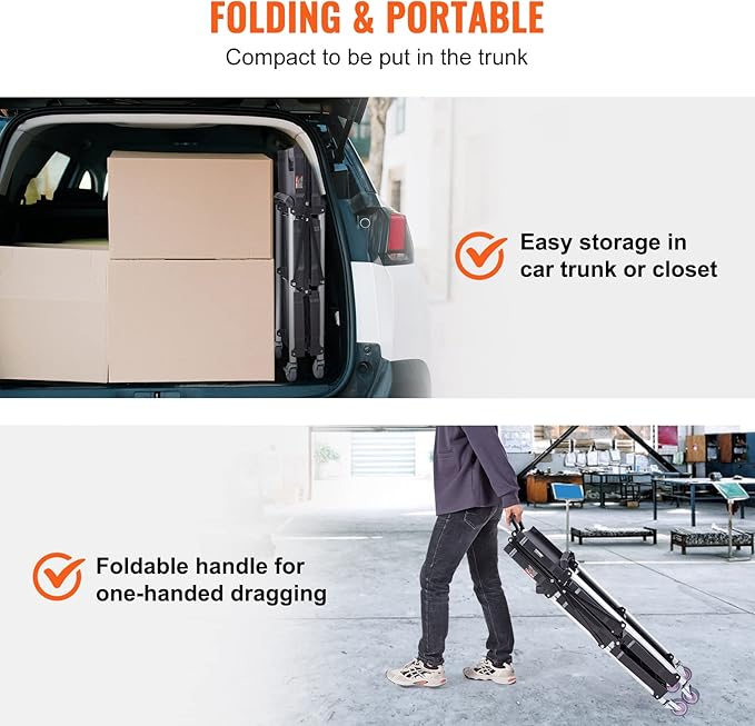 VEVOR Foldable Utility Service Cart, 165LBS 3 Shelf Heavy Duty Plastic Rolling - Image 4