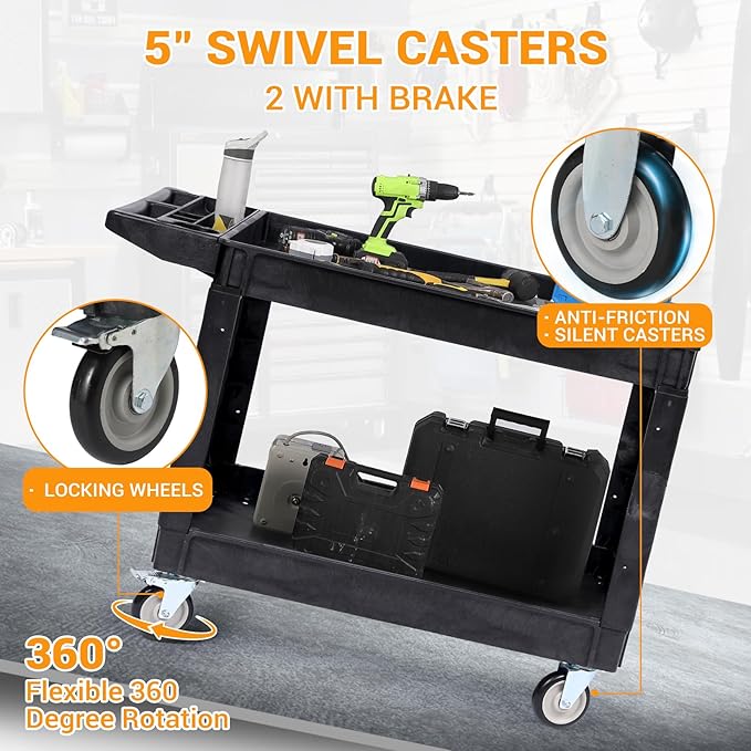 Industrial 2-Shelf Rolling Cart, 550 lbs Capacity Utility Cart - Image 4