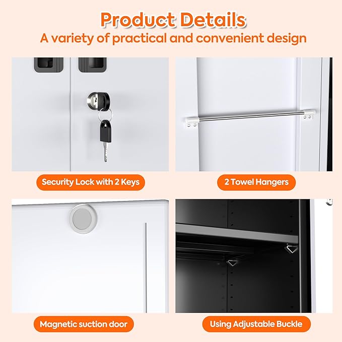 Aobabo Metal Broom Closet Storage Cabinet on Wheels and 2 Lockable Doors - Image 7
