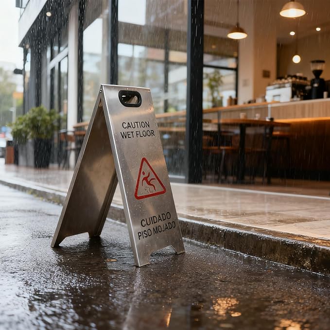 4 Pack Stainless Steel Wet Floor Sign, 24 Inch Caution Wet Floor Sign Portable - Image 5