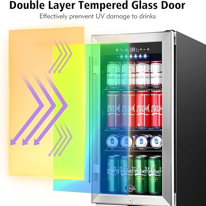 Tylza 15 Inch Beverage Refrigerator, 130 Cans Quiet Beverage Fridge - Image 5