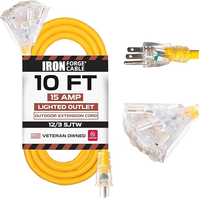 IRON FORGE CABLE 10 Foot Lighted Outdoor Extension Cord by IronForgeCable