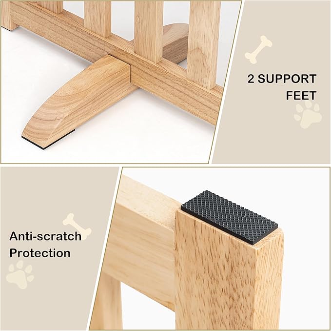 24" Height Tall Freestanding Pet Gate, Solid Wood Folding Safety Fence Wooden - Image 6