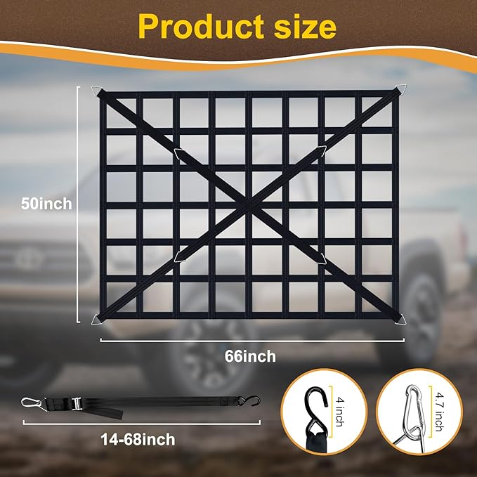 Cargo Net for Pickup Truck Bed, Heavy Duty 1100 lbs Capacity, Adjustable Cam - Image 3