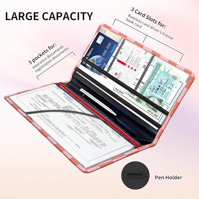 Premium Car Registration and Insurance Card Holder, Cute PU Leather Car - Image 4