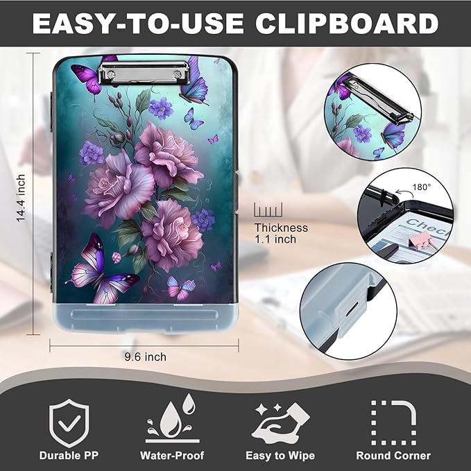 Clipboard with Storage, Heavy Duty Plastic Storage Clipboard with Low Profile - Image 3