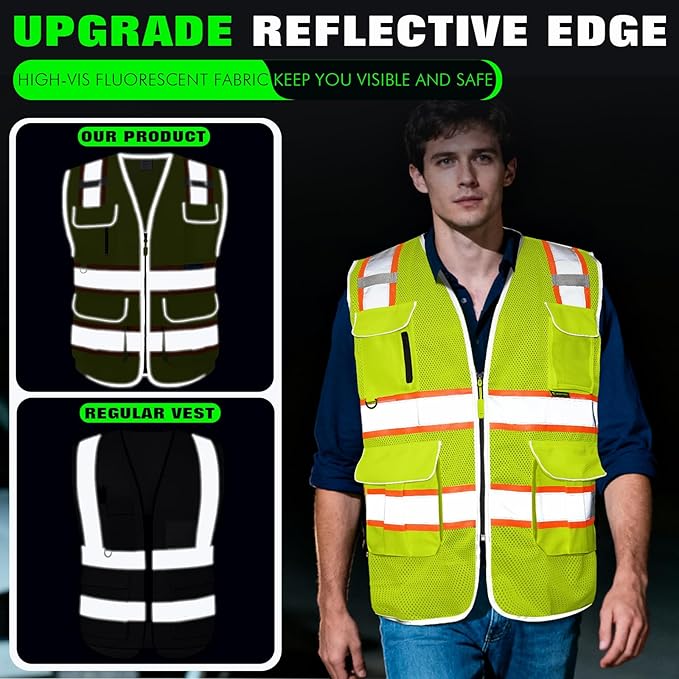 BeautyWill Custom Logo 10 Pockets Safety Vest Class2 ANSI Certified High - Image 3
