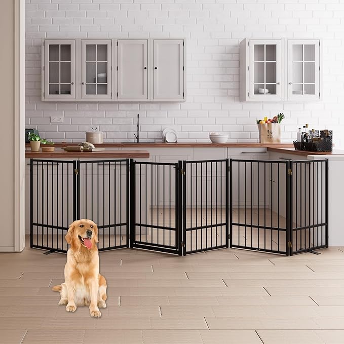 6 Panels Full Metal Freestanding Dog Gates by Unknown