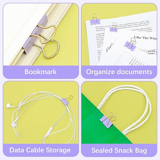 BAYTORY 40Pcs Purple Binder Clips, Binder Clips Assorted Sizes, Medium Small - Image 6
