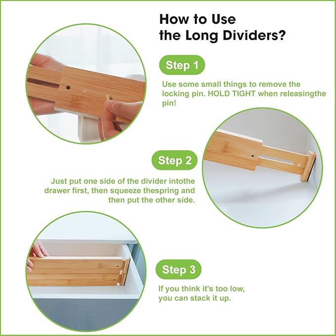 ANTOWIN Bamboo Drawer Dividers Organizers, Drawer Separators Splitter, 13-17 - Image 4