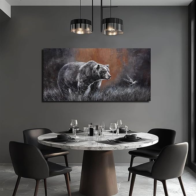 ZHENGYIN Black and White Bear Wall Art, Large Grizzly Wildlife Canvas Print - Image 3