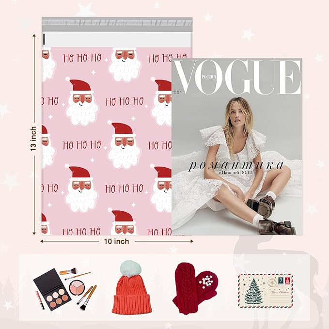 Metronic Christmas Poly Mailers 10x13 Pink, Santa Claus Small Shipping Bags - Image 3