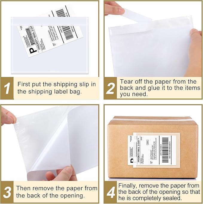AZUREAL 100PCS Shipping Label Sleeves, 7.5" x 5.5" Packing Slip Pouches - Image 3