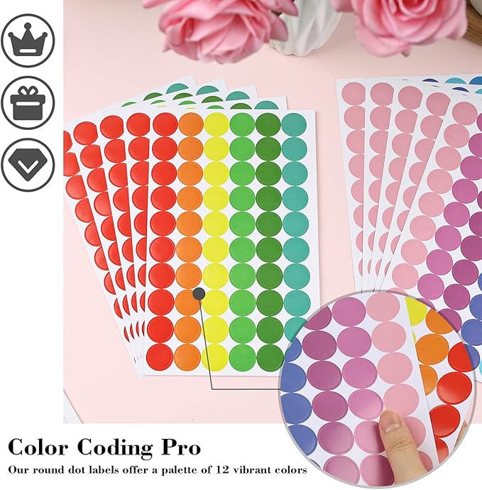 SallyFashion 1440PCS 3/4 inch Colored Round Coding Dot Labels, 8 Color Polka - Image 3