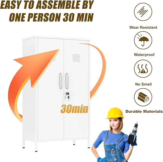 White Metal Locker Cabinet, Vertical Steel Storage Cabinet - Image 5